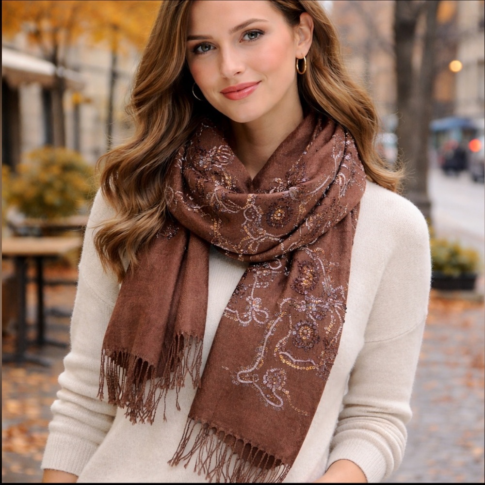 100 % cashmere pashmina Embroidered Shawl/Scarf with Sequins.